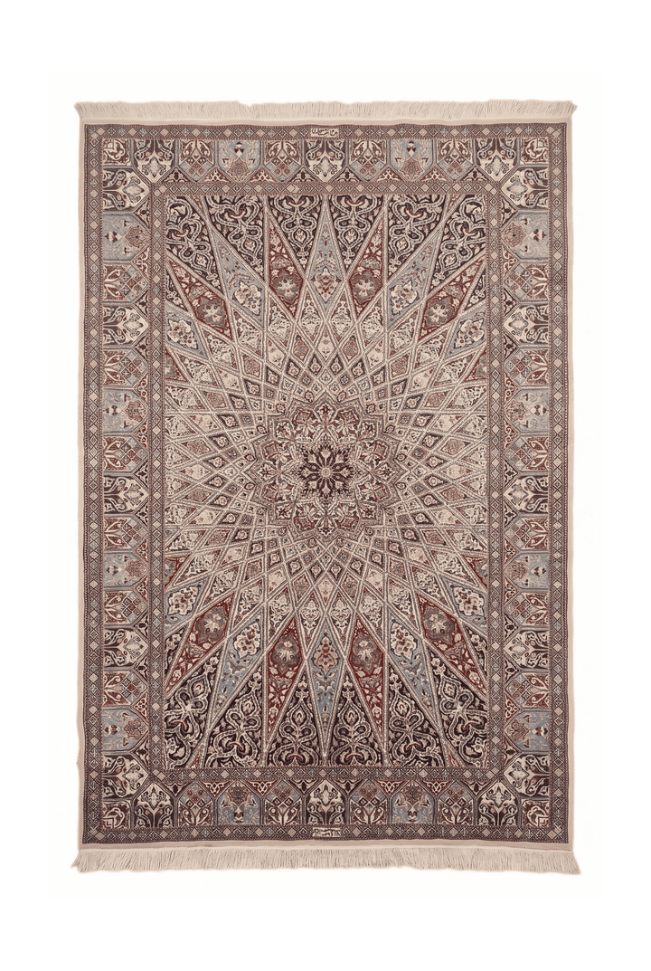 Ivory and blue Gonbad dome medallion Nain rug, 156×260cm