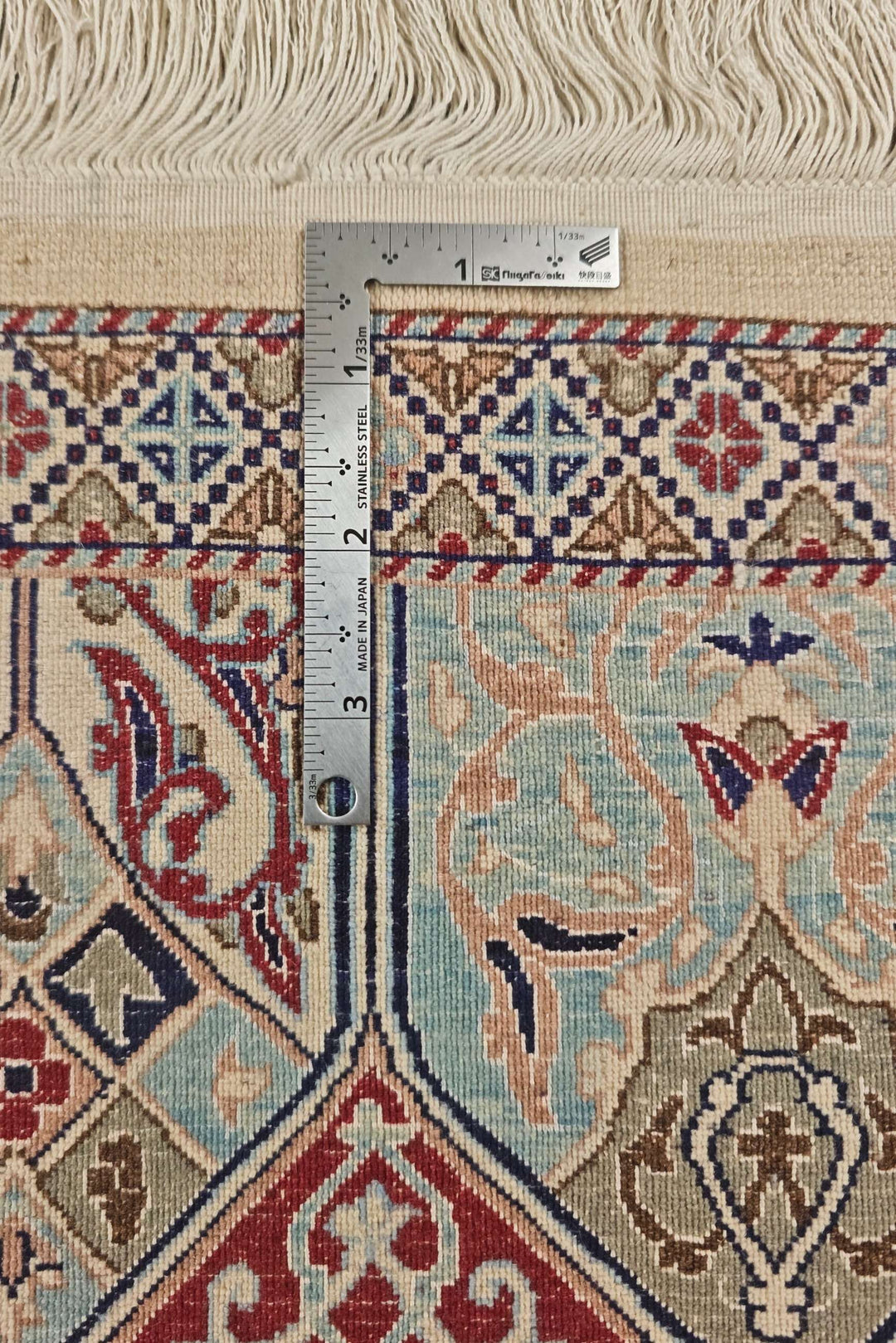 Ivory and blue Gonbad Nain Persian rug, hand-knotted
