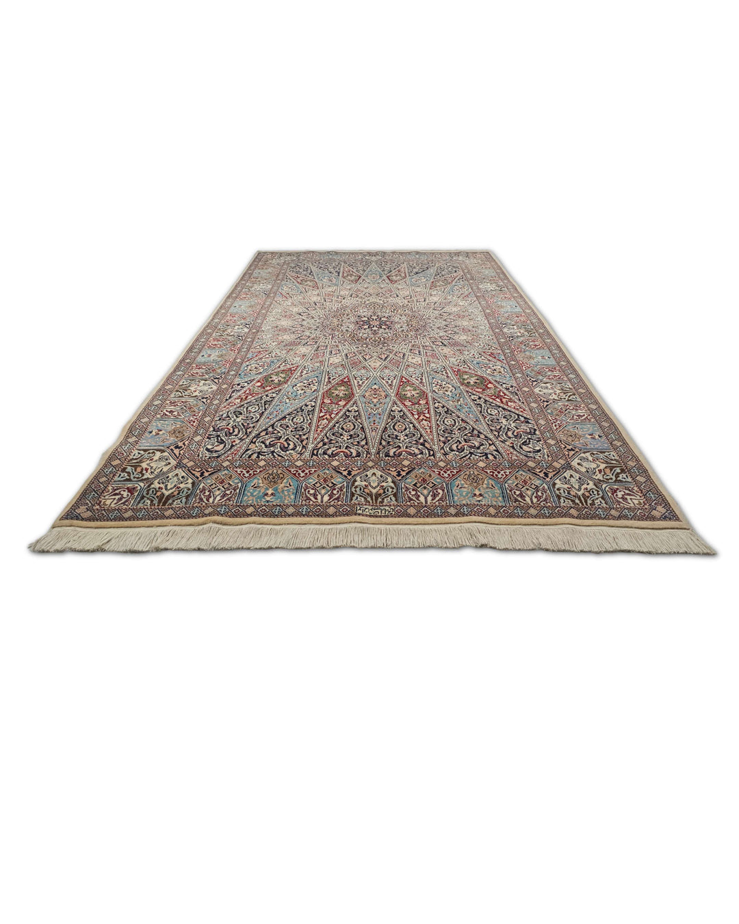 Hand-knotted wool pile of Gonbad Nain rug, 156×260cm