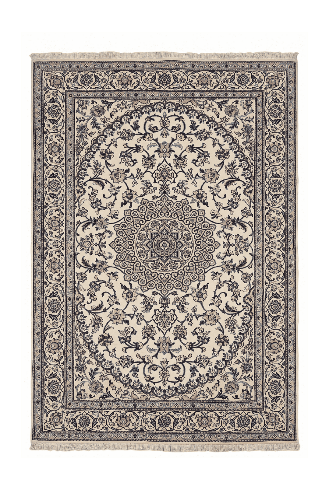 Cream and blue medallion Nain rug, 158×252cm, about 2 tatami