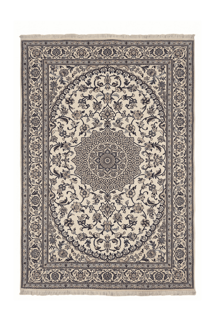 Cream and blue medallion Nain rug, 158×252cm, about 2 tatami