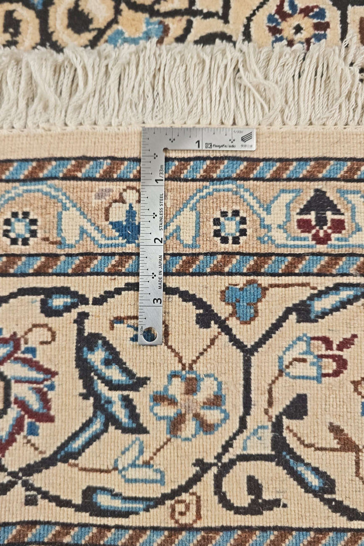 Cream and blue Nain Persian rug, hand-knotted
