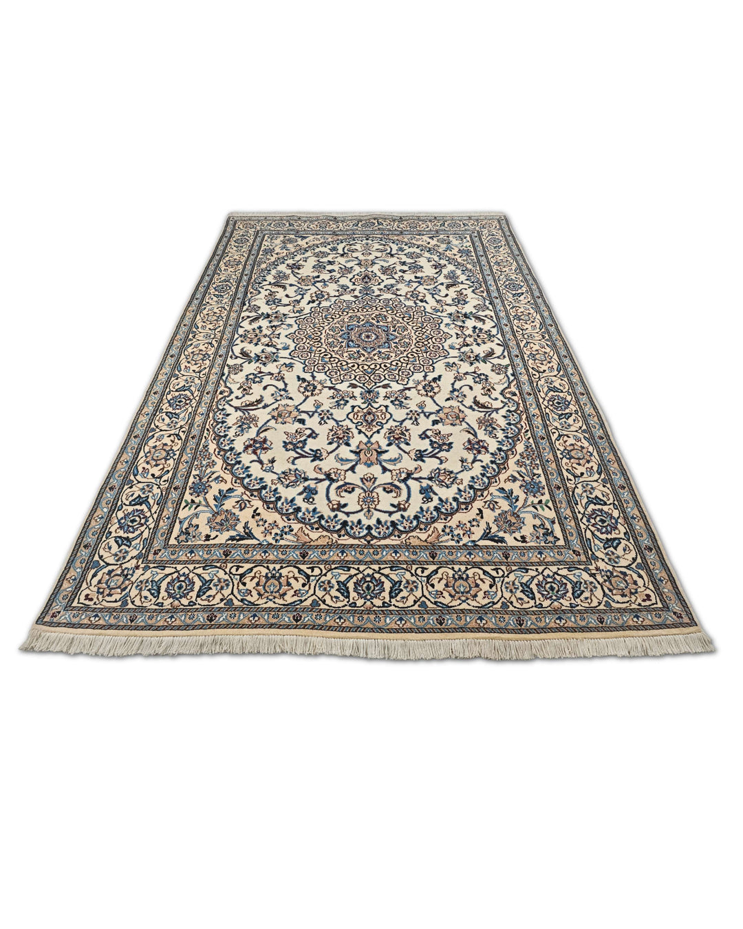 Hand-knotted wool pile of cream blue Nain rug, 158×252cm