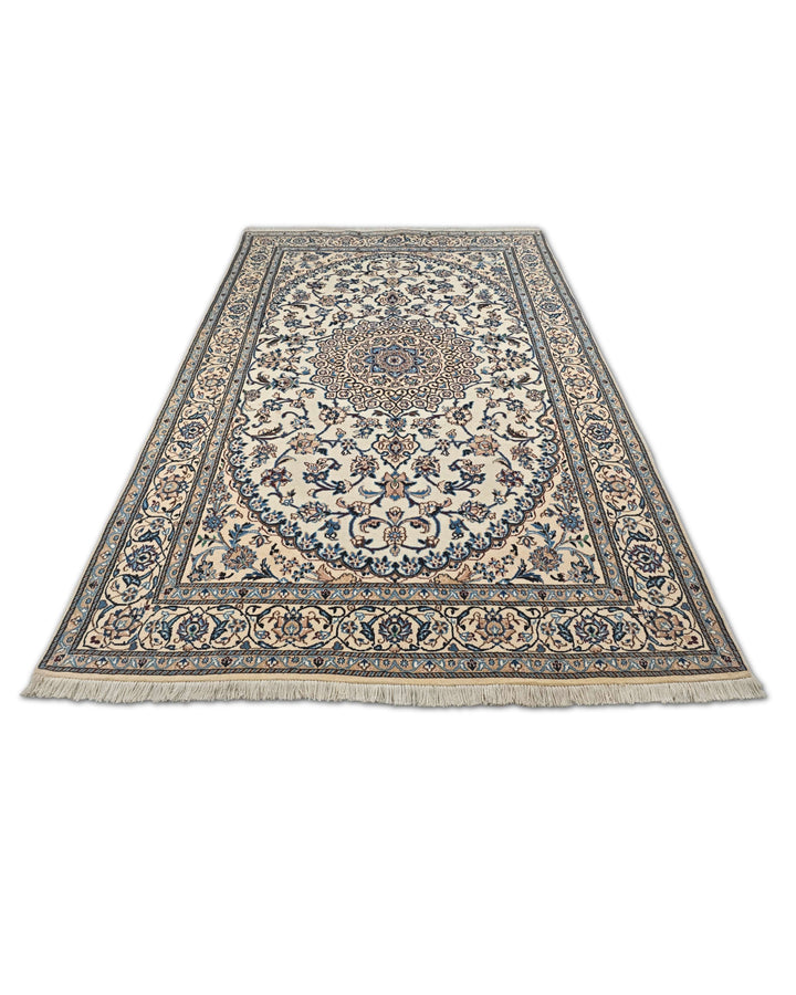Hand-knotted wool pile of cream blue Nain rug, 158×252cm