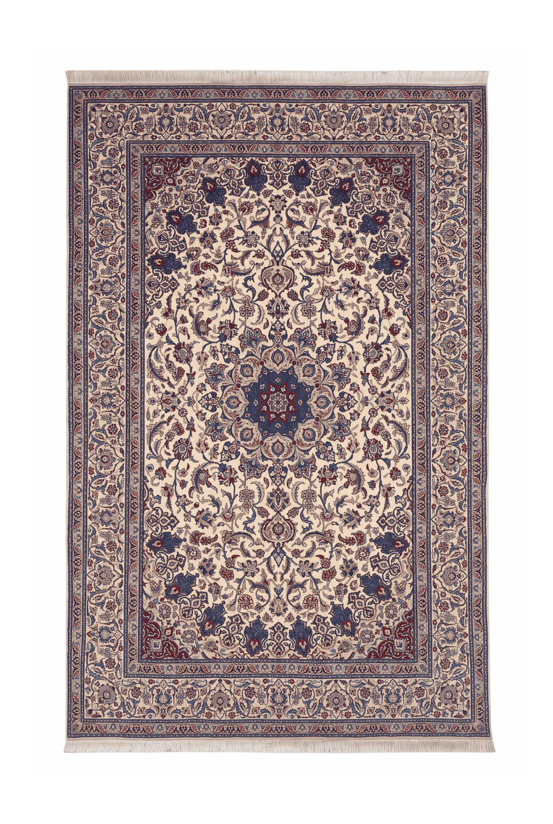 Ivory and blue star medallion Nain rug, 167×206cm, about 3 tatami