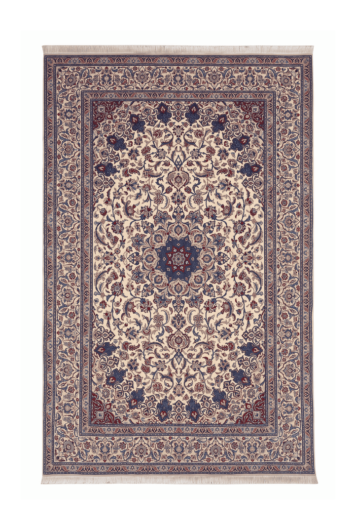 Ivory and blue star medallion Nain rug, 167×206cm, about 3 tatami