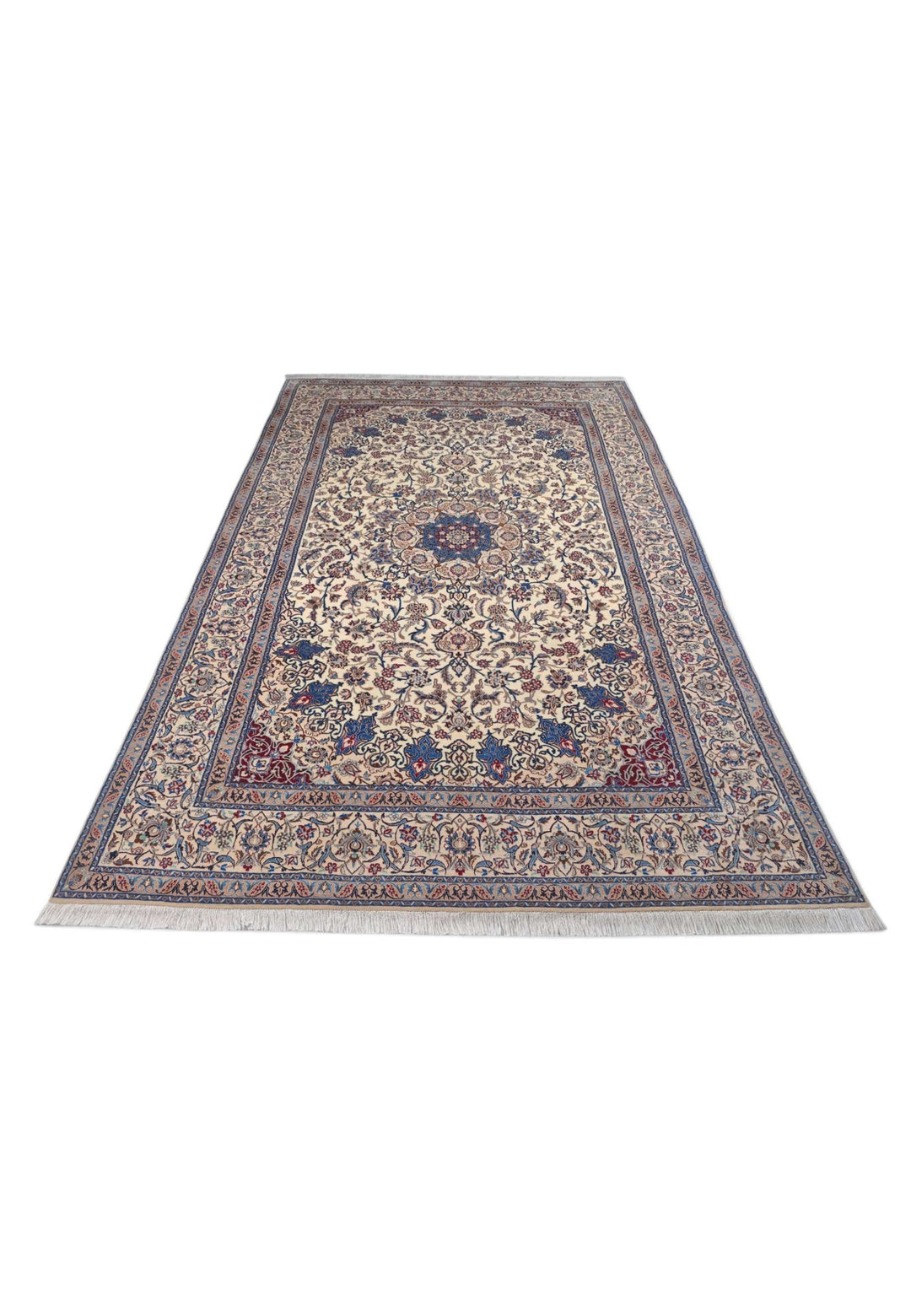 Hand-knotted wool pile of ivory blue star Nain rug, 167×206cm