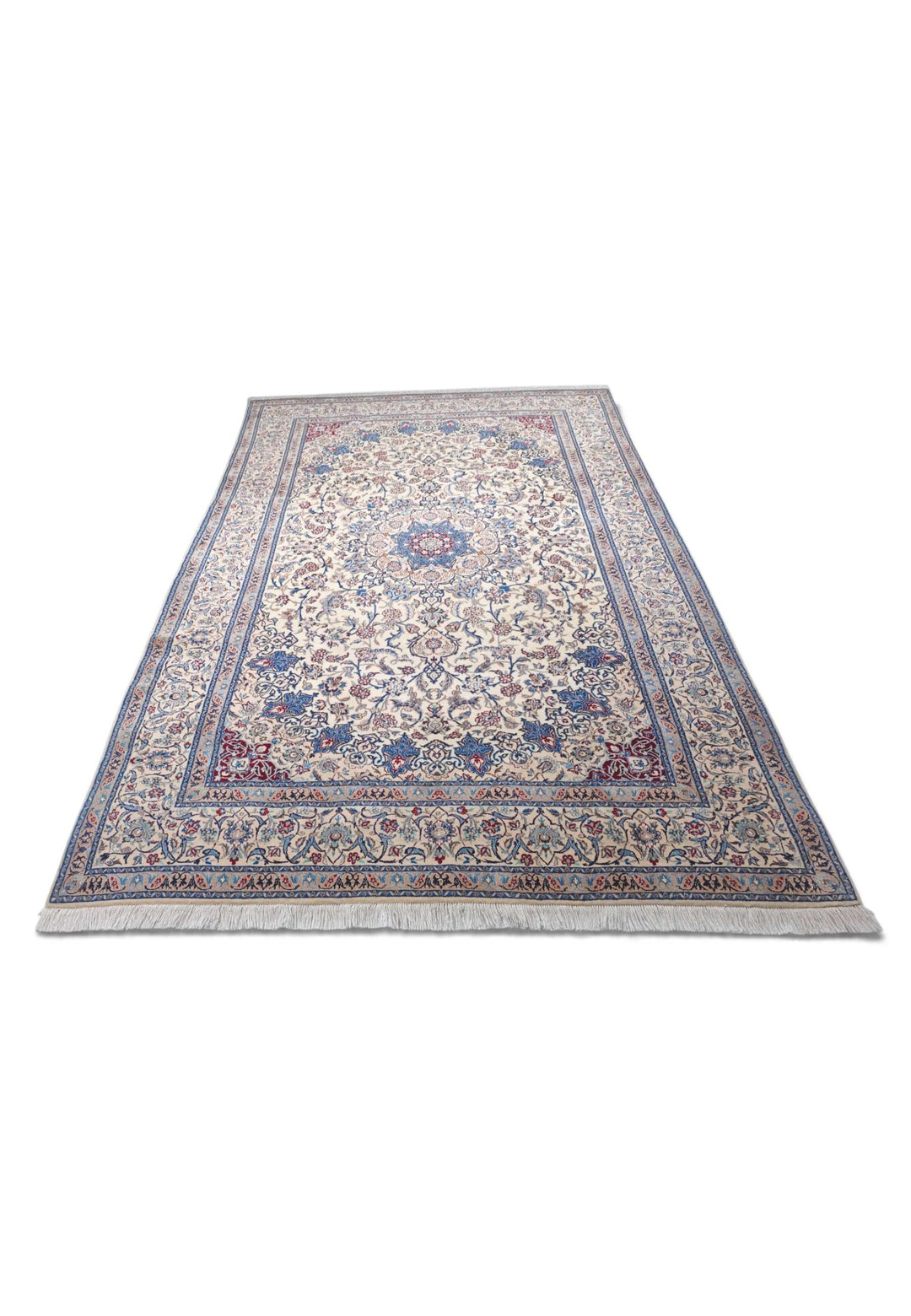 Ivory blue star Nain rug 167×206cm, Persian craftsmanship