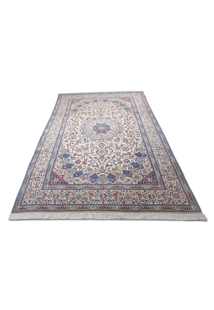 Ivory blue star Nain rug 167×206cm, Persian craftsmanship