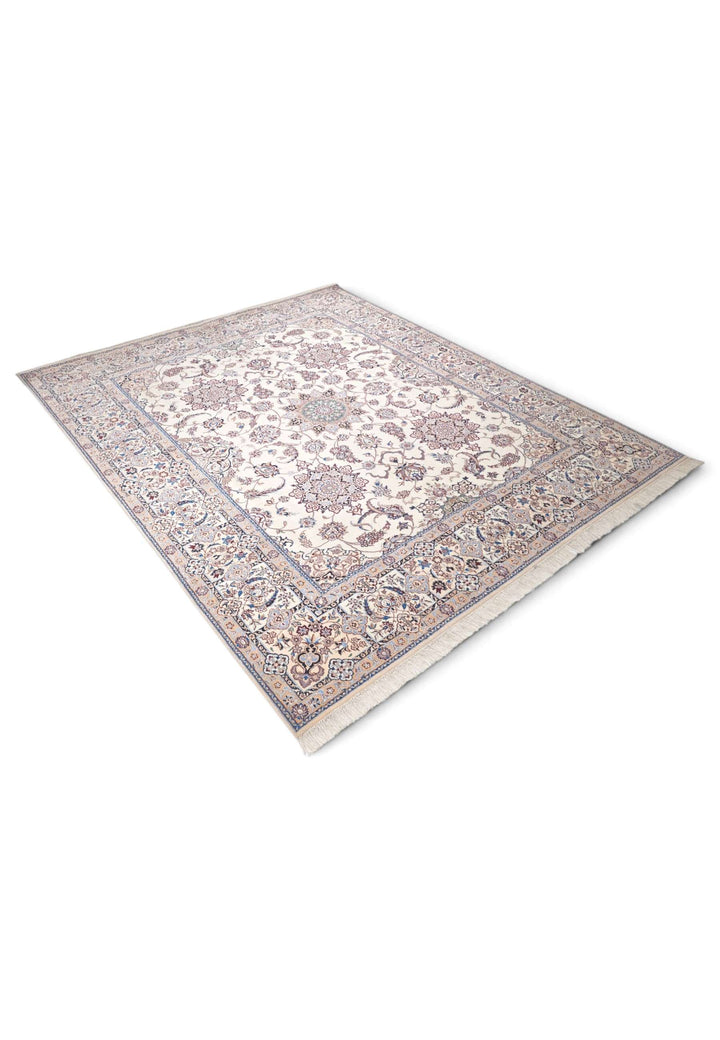 Hand-knotted Persian Nain rug with boteh and arabesque motifs