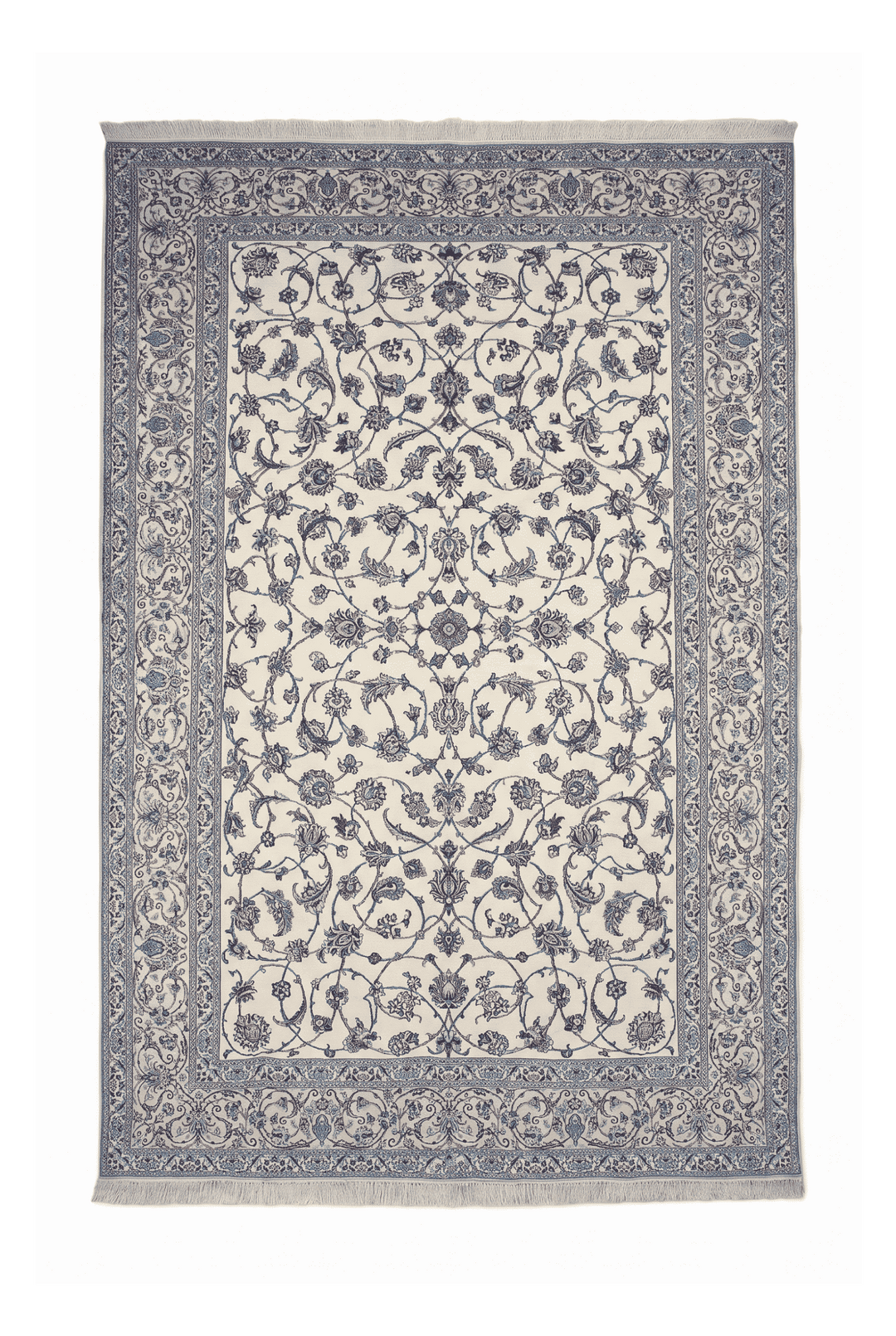 Ivory and blue all-over arabesque Nain rug, 204×313cm, 4.5 tatami