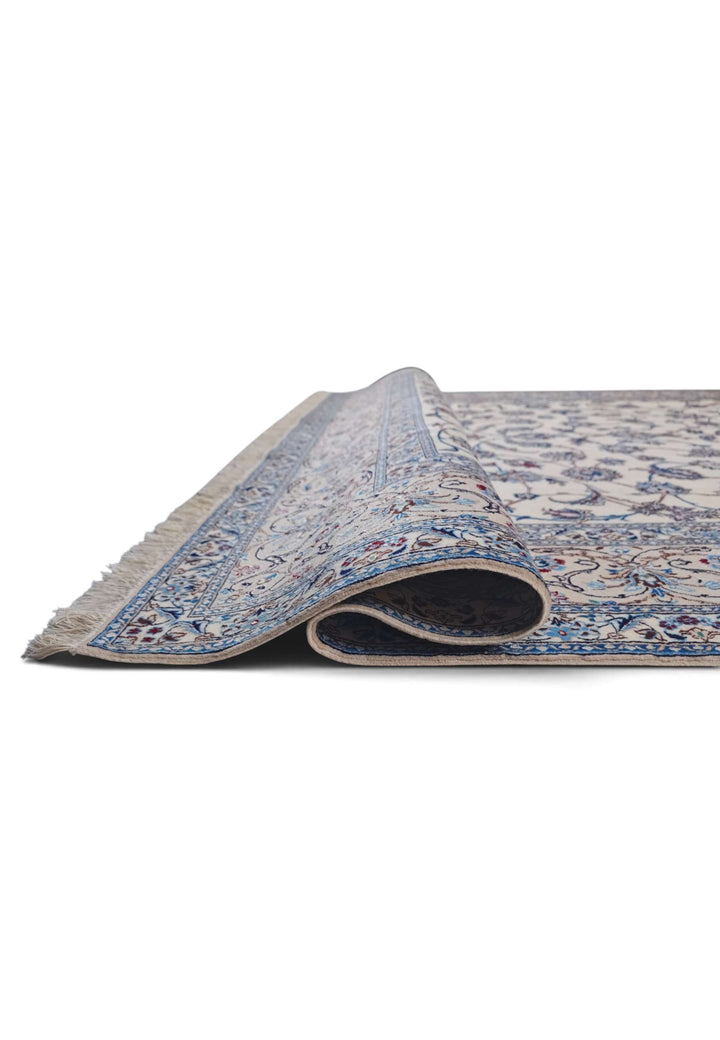 Hand-knotted Persian Nain rug with all-over arabesque field