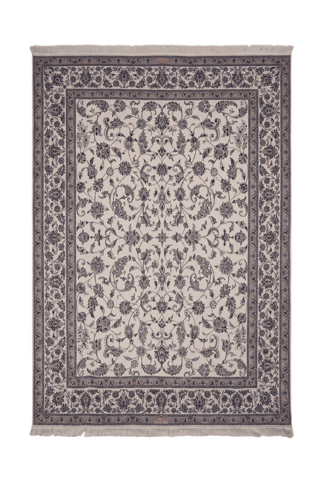 Ivory and salmon all-over arabesque Nain rug, 208×262cm, 4.5 tatami