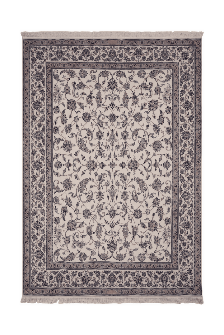 Ivory and salmon all-over arabesque Nain rug, 208×262cm, 4.5 tatami
