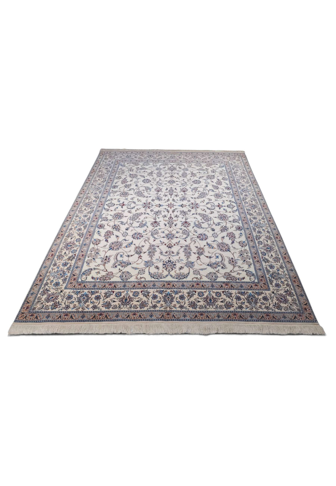 Ivory salmon arabesque Nain rug 208×262cm, Persian craftsmanship