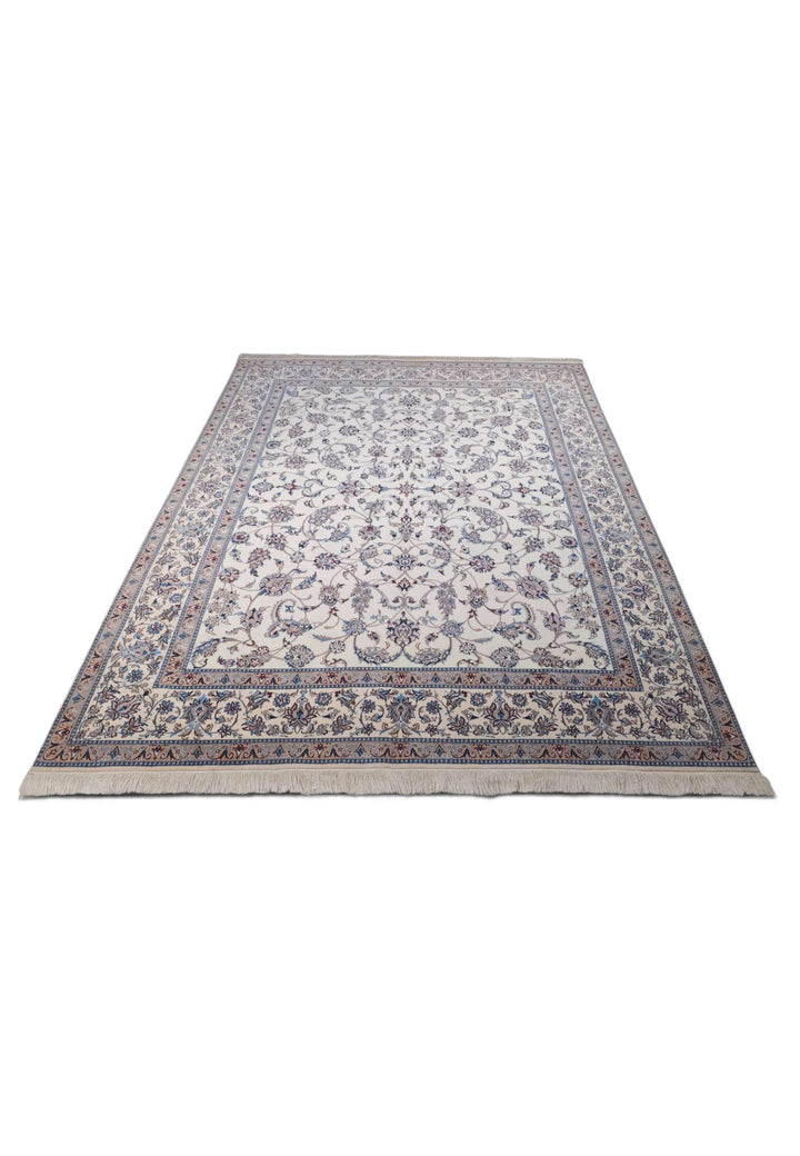 Ivory salmon arabesque Nain rug 208×262cm, Persian craftsmanship
