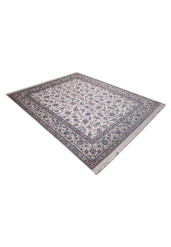 One-of-a-kind ivory and salmon arabesque Persian Nain rug