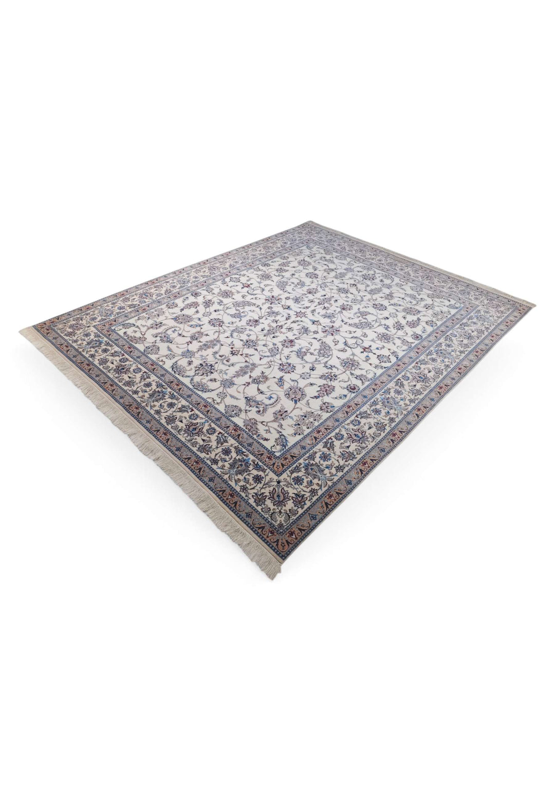 Hand-knotted Persian Nain rug with all-over arabesque field