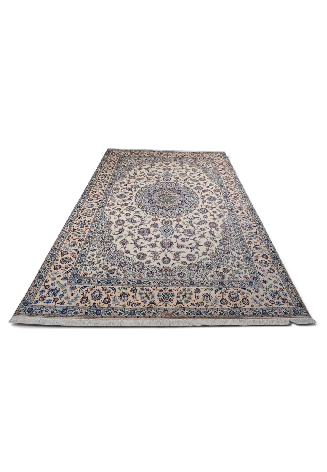 Hand-knotted wool pile of bird border Nain rug, 200×310cm