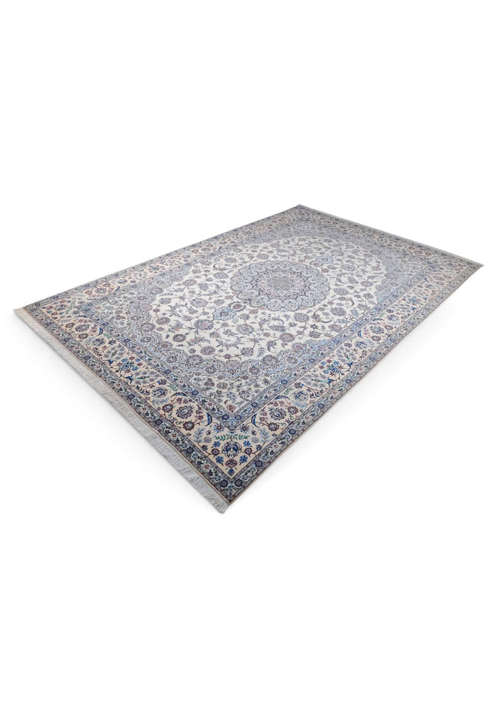 One-of-a-kind signed bird border Persian Nain rug