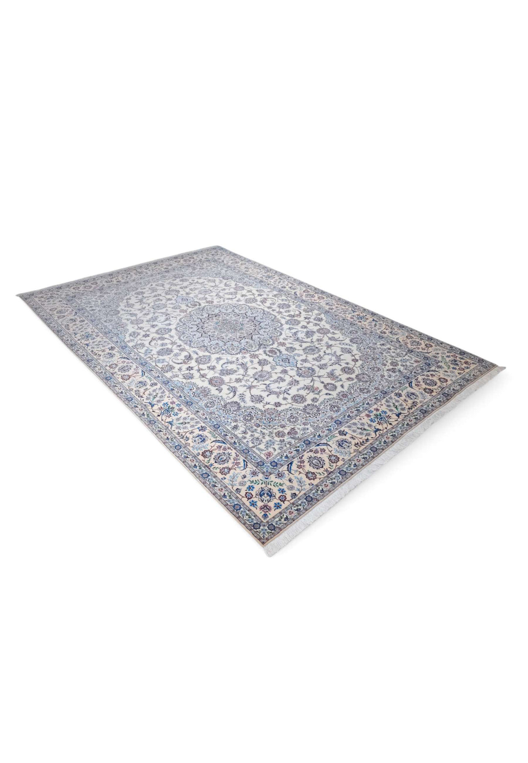 Hand-knotted Persian Nain rug with arabesque field and birds