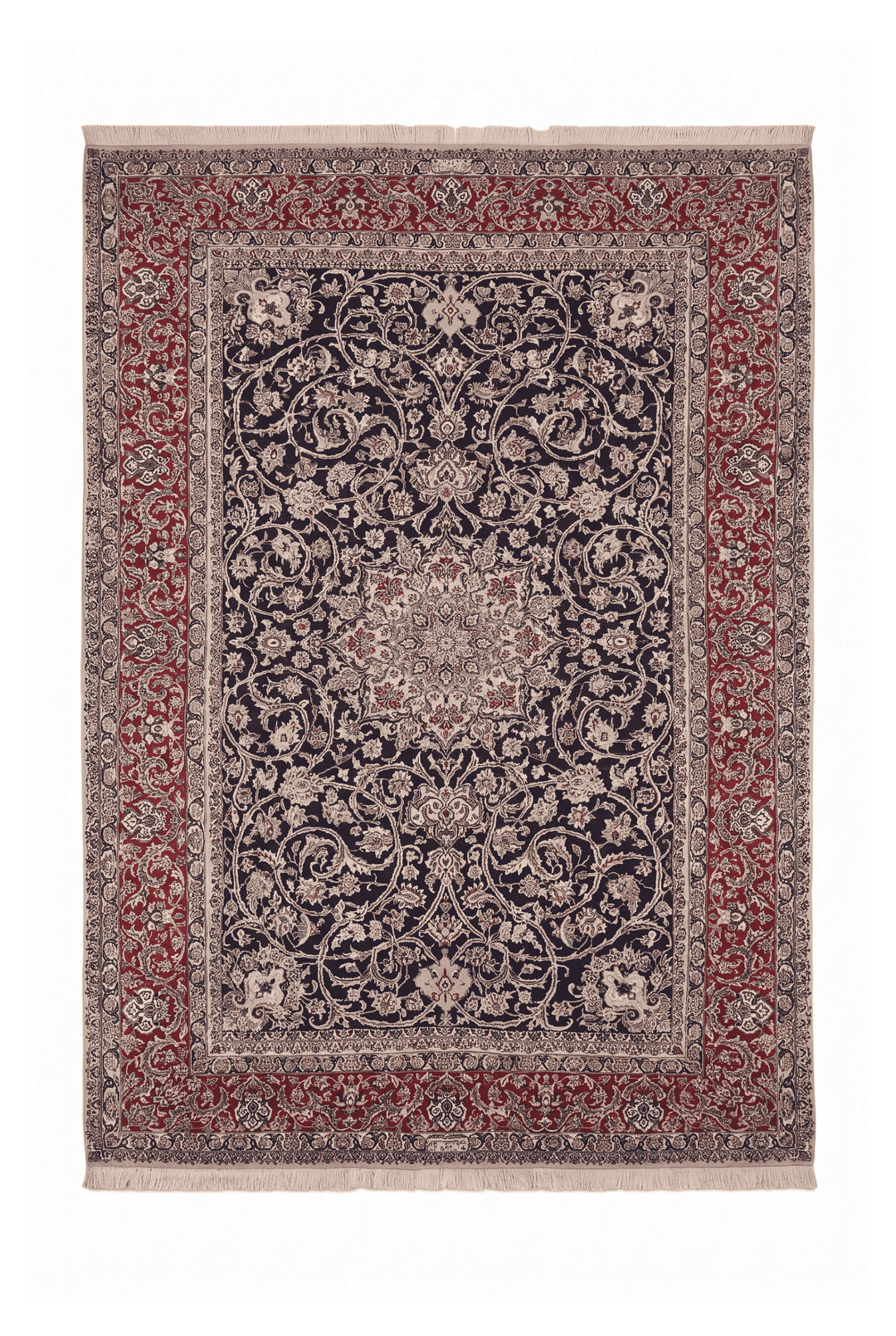 Navy and red medallion Nain rug, 165×270cm, about 2 tatami