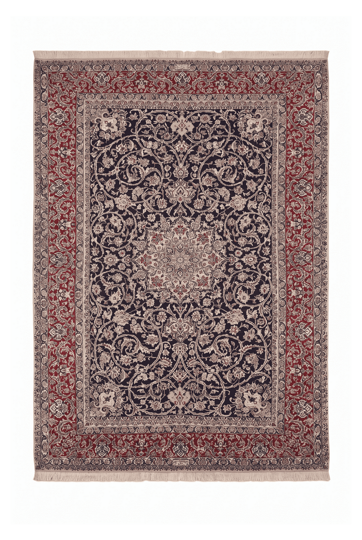 Navy and red medallion Nain rug, 165×270cm, about 2 tatami