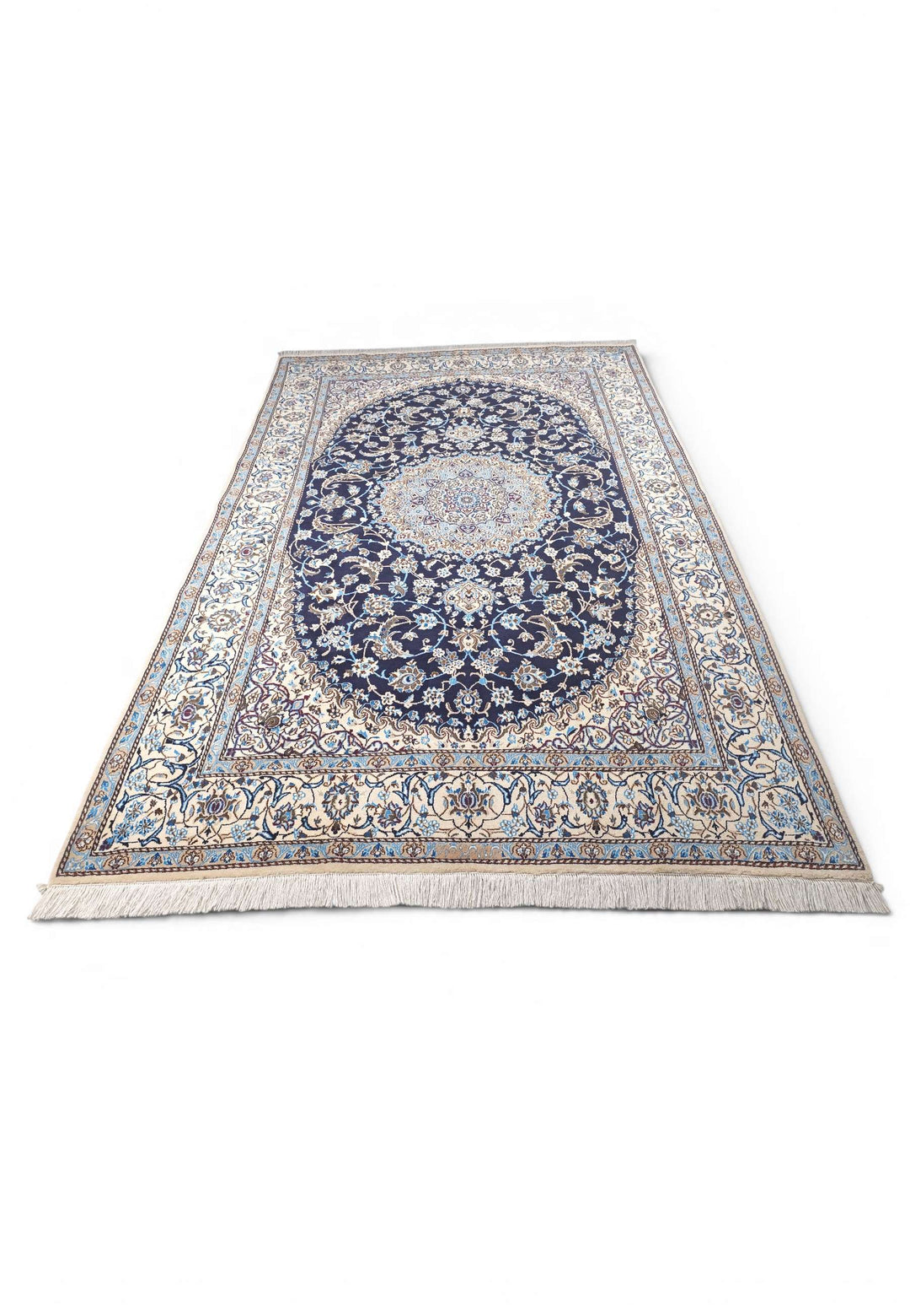 Navy ivory Nain rug 195×309cm, Persian craftsmanship