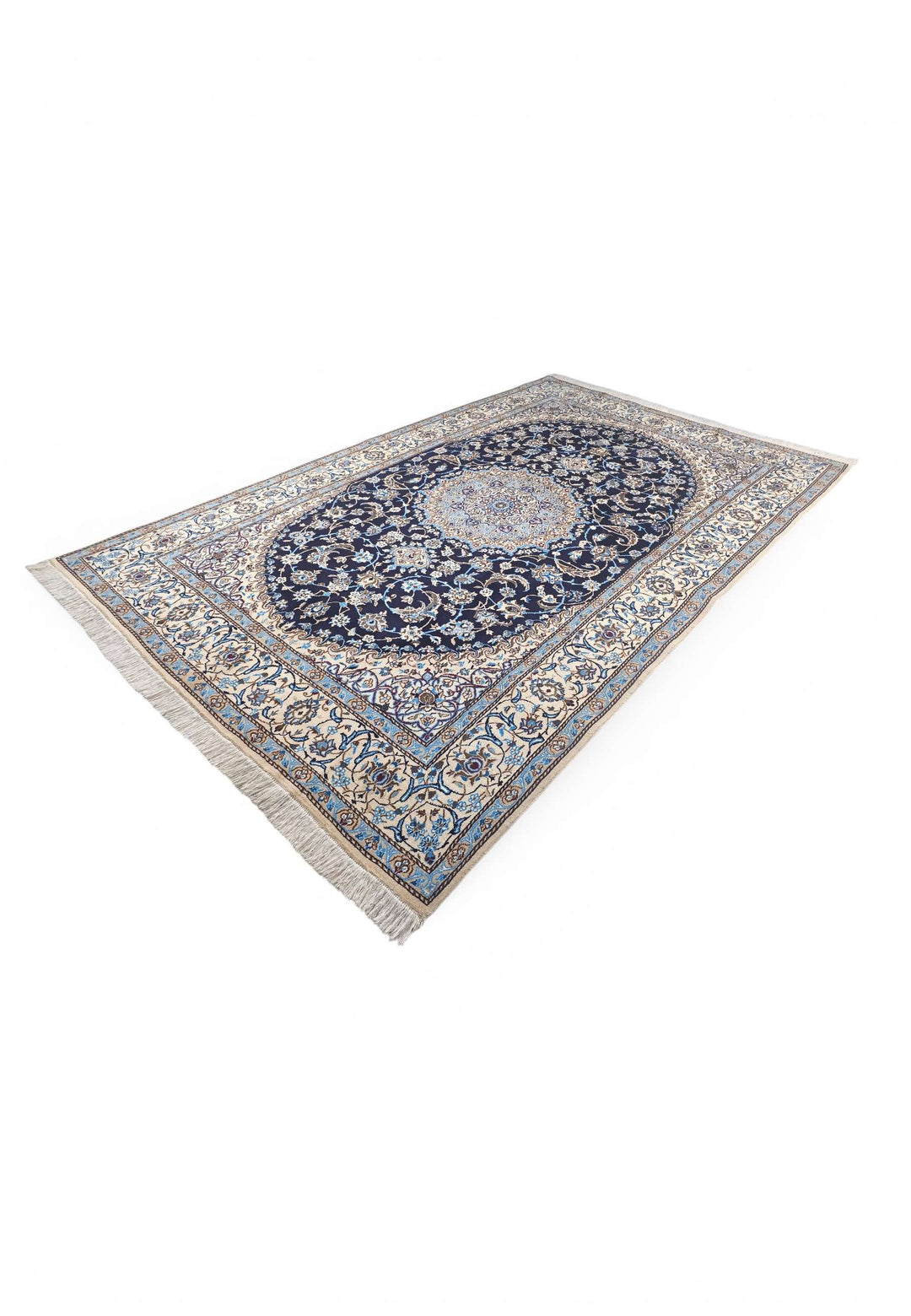 Navy and ivory Nain rug for a large living room, 4.5 tatami