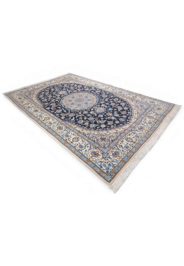 One-of-a-kind navy and ivory medallion Persian Nain rug