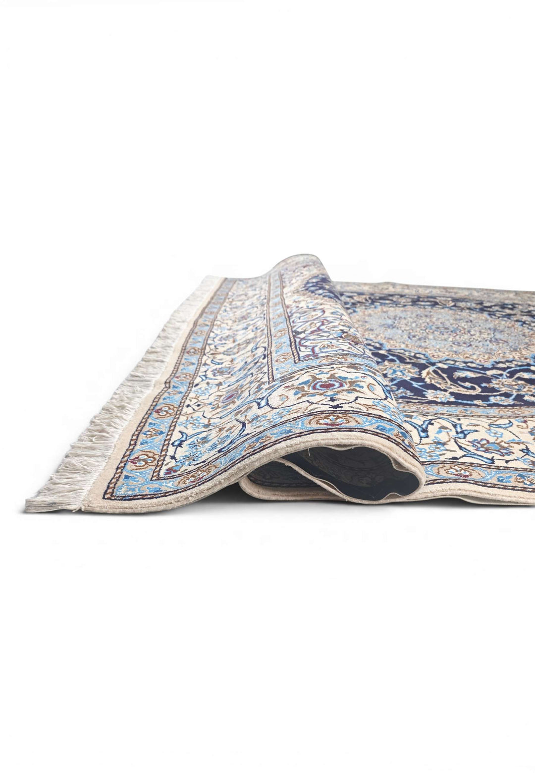 Corner of navy ivory Nain hand-knotted rug