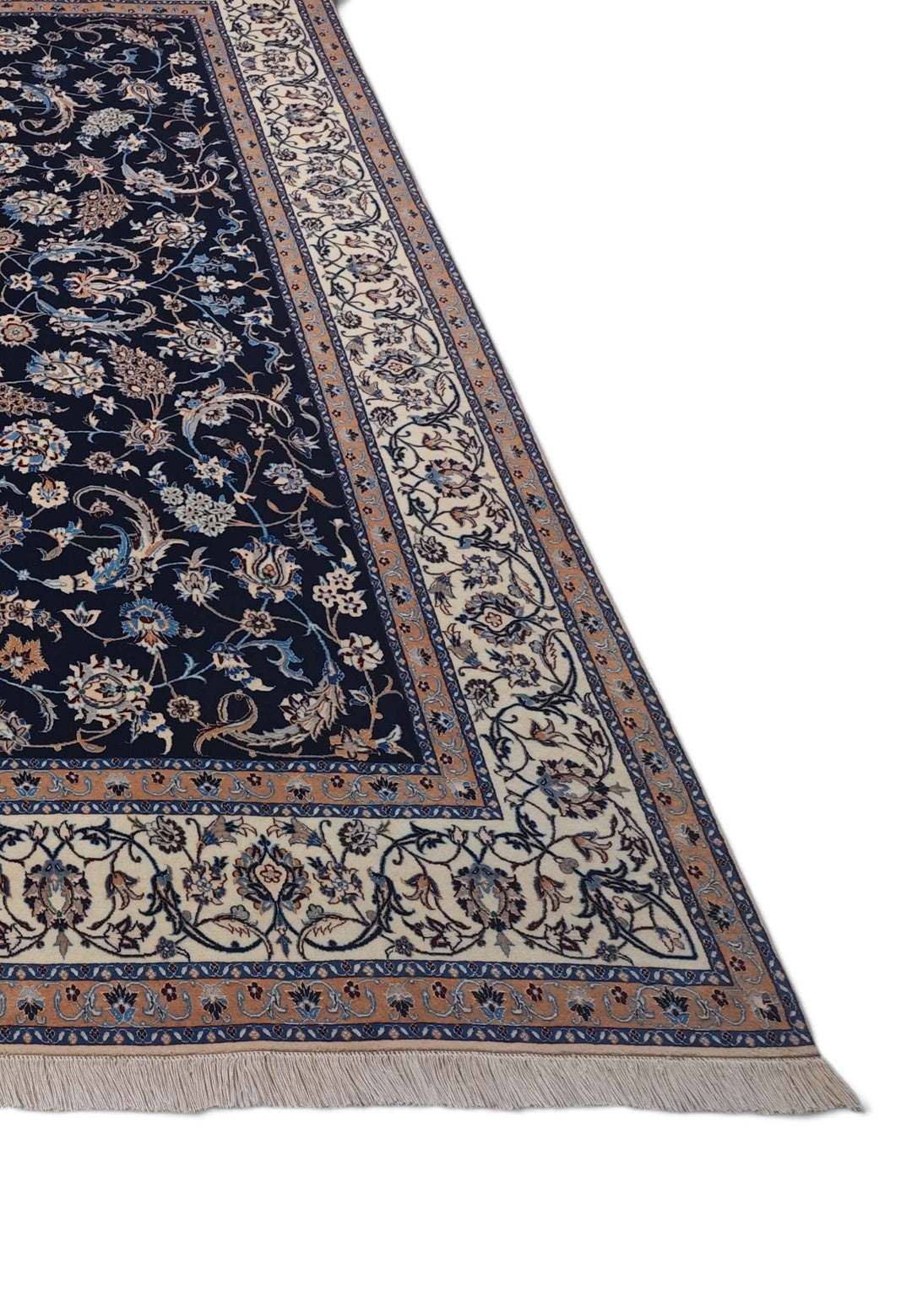 Navy ivory arabesque Nain Persian rug, hand-knotted