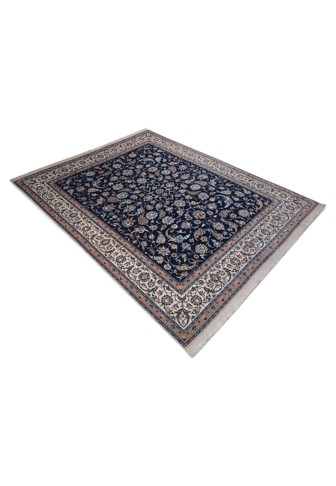 One-of-a-kind navy and ivory arabesque Persian Nain rug