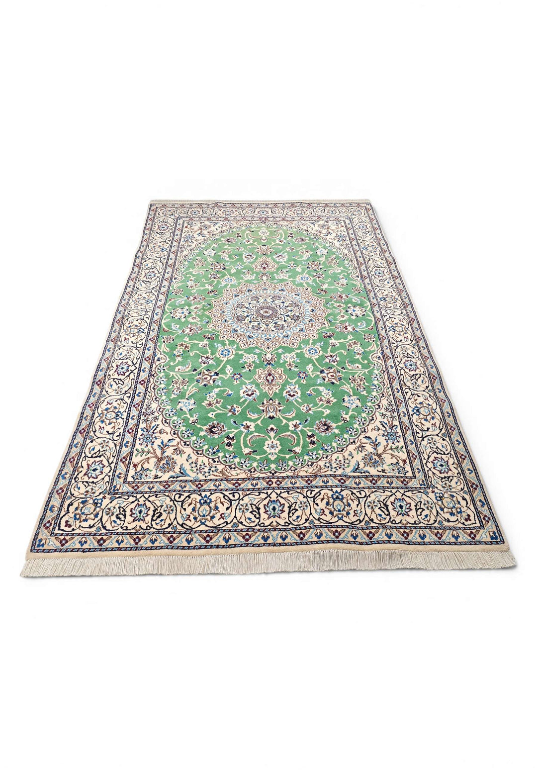 Hand-knotted wool pile of pistachio Nain rug, 146×247cm