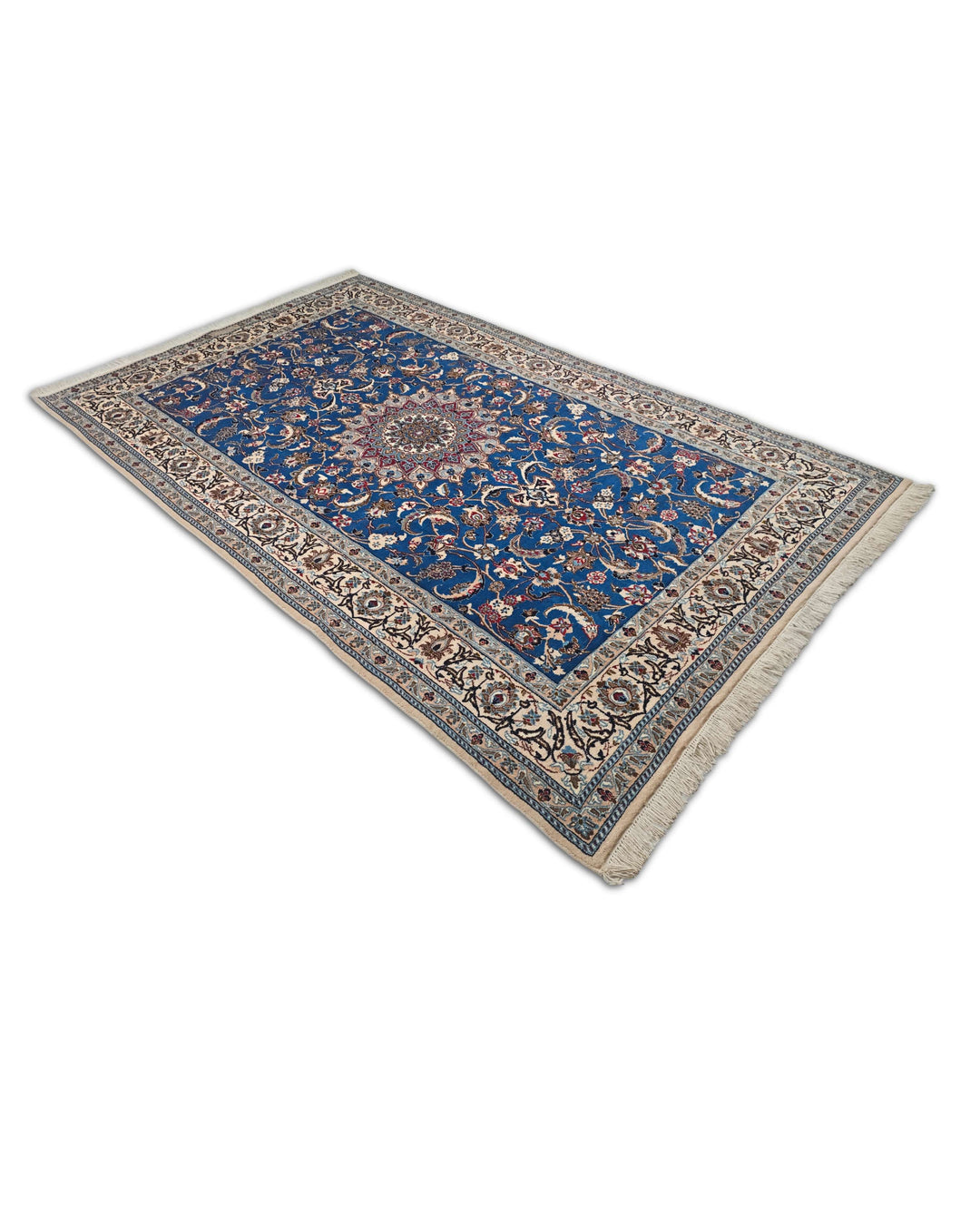 Cobalt blue and ivory Nain rug for a bedroom, 2 tatami