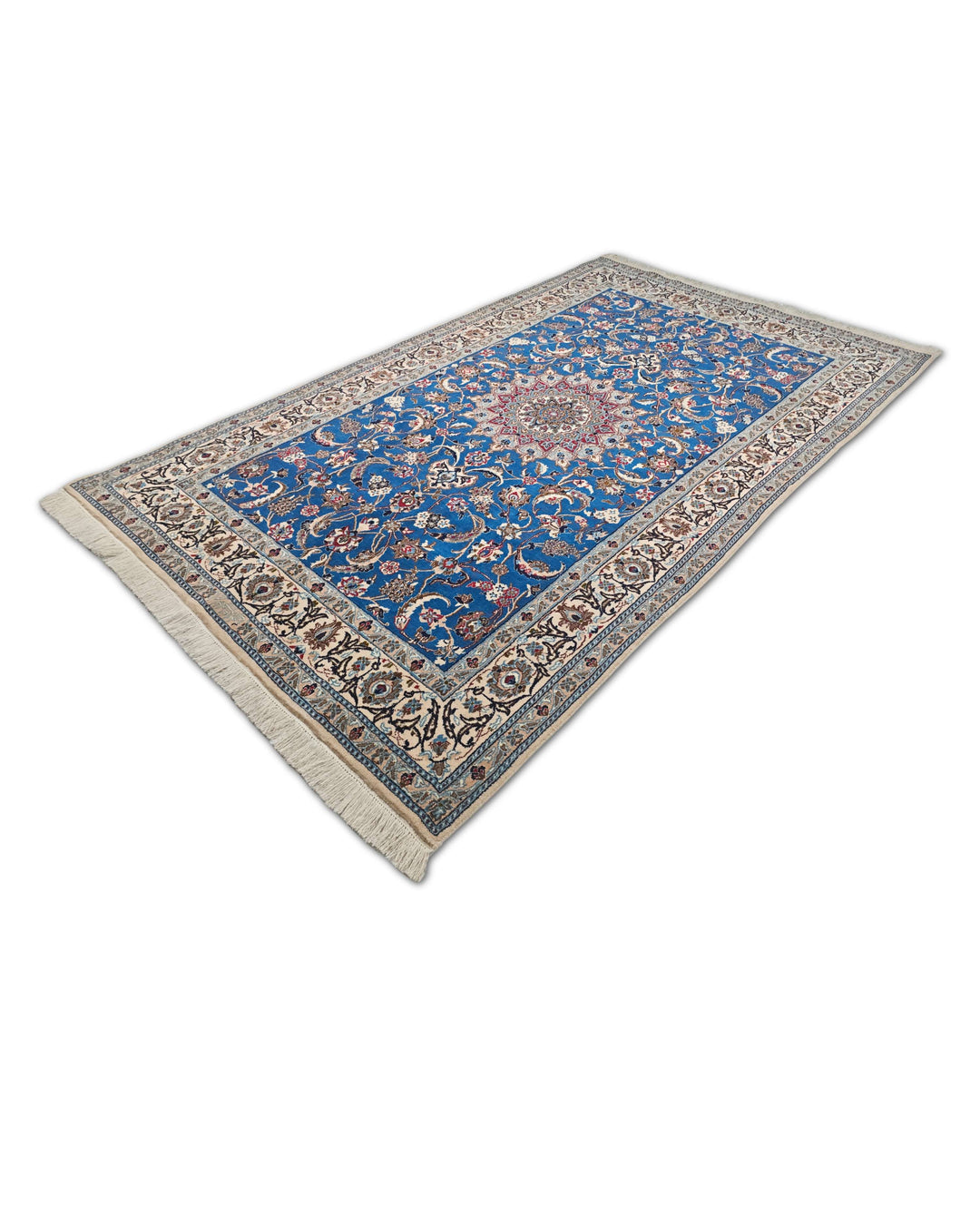 One-of-a-kind cobalt blue medallion Persian Nain rug