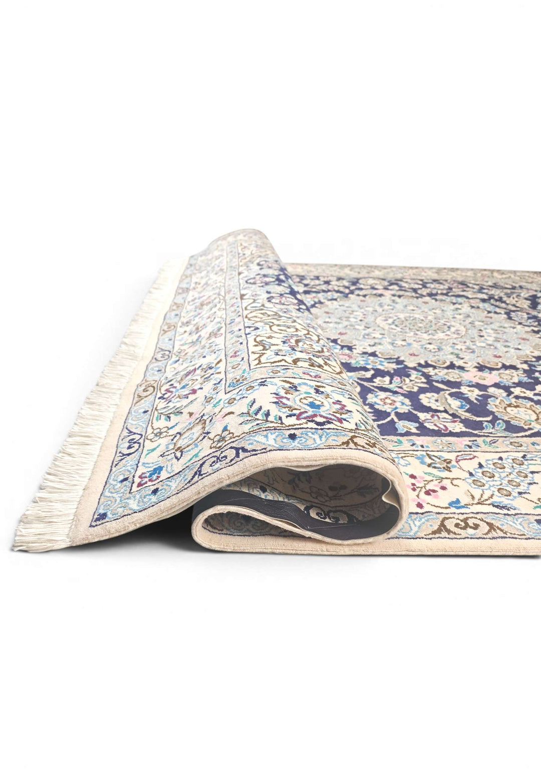Corner of royal blue Nain hand-knotted rug