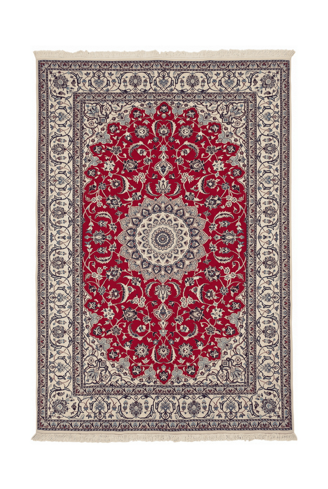 Red and ivory medallion Nain rug, 159×248cm, about 2 tatami