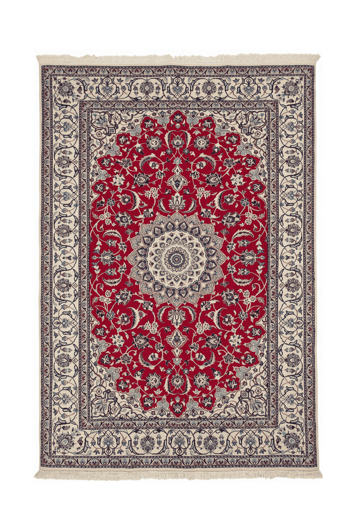 Red and ivory medallion Nain rug, 159×248cm, about 2 tatami