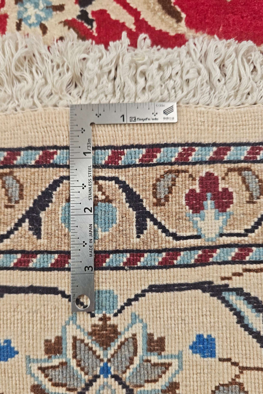 Red and ivory Nain Persian rug, hand-knotted