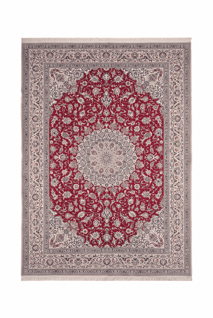 Red and cream Shesh La medallion Nain rug, 202×294cm, 4.5 tatami