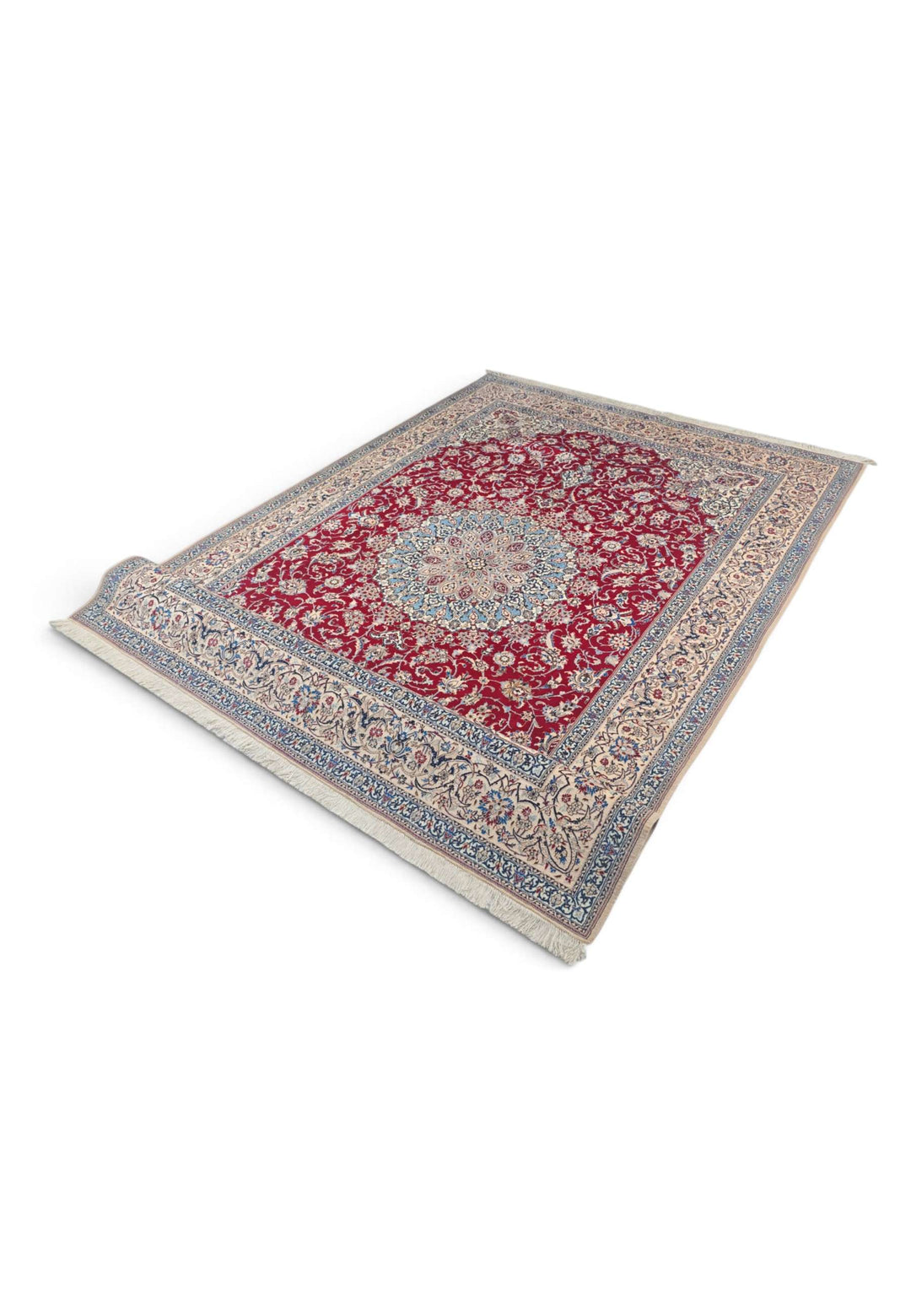 Red cream Shesh La Nain rug detail, Persian wool