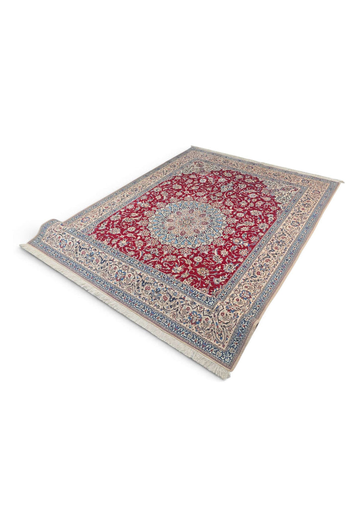Red cream Shesh La Nain rug detail, Persian wool