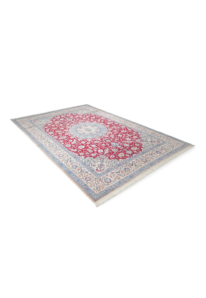 Corner of red cream Shesh La Nain rug