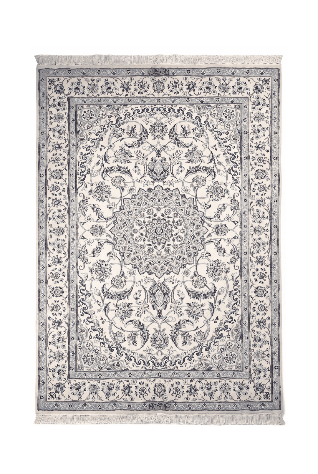 Ivory and blue medallion Nain rug, 199×295cm, about 4.5 tatami