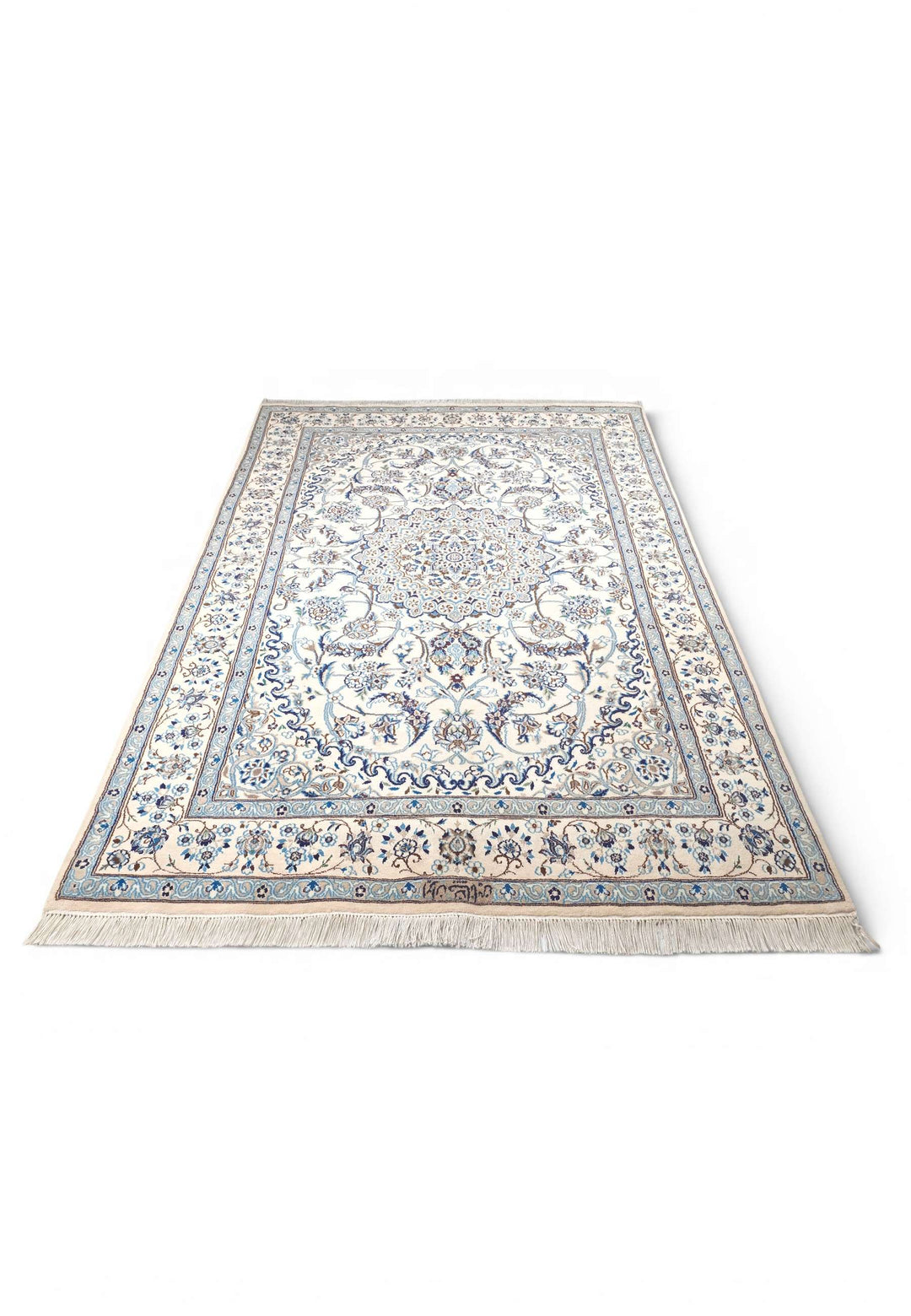 Ivory blue Nain rug 199×295cm, Persian craftsmanship