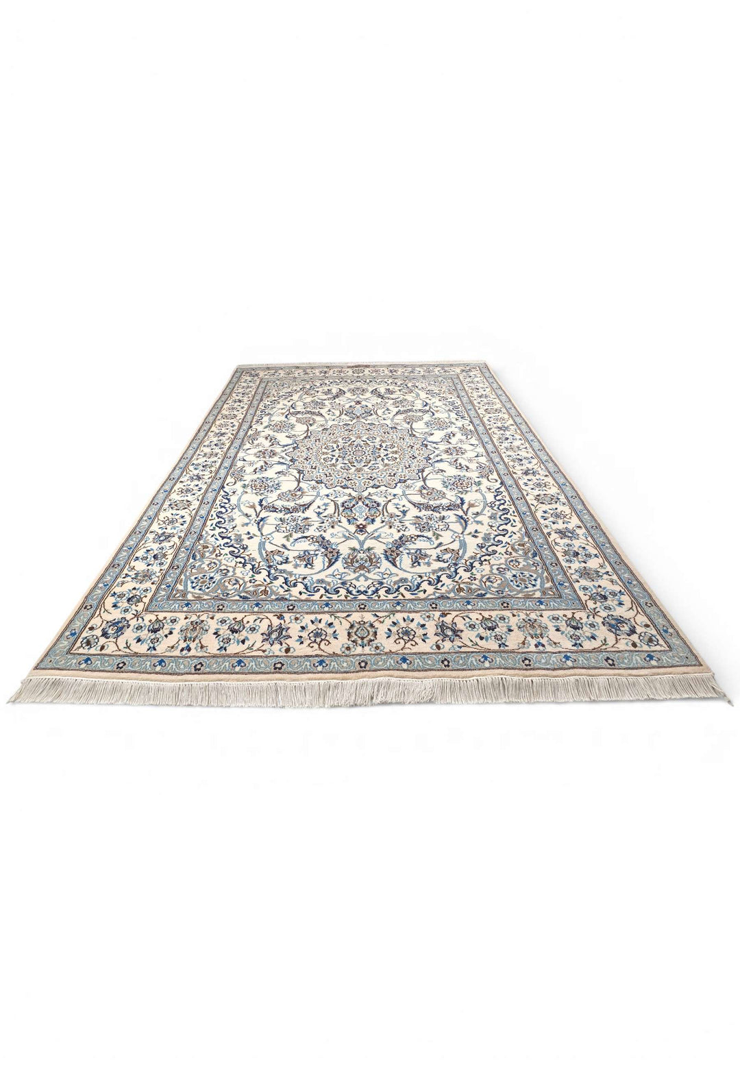 Ivory and blue Nain rug for a large living room, 4.5 tatami
