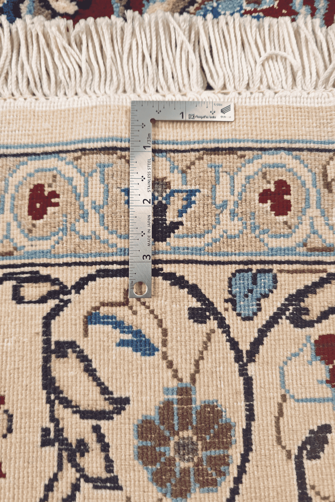 Wine red Nain rug field, fine Persian weave