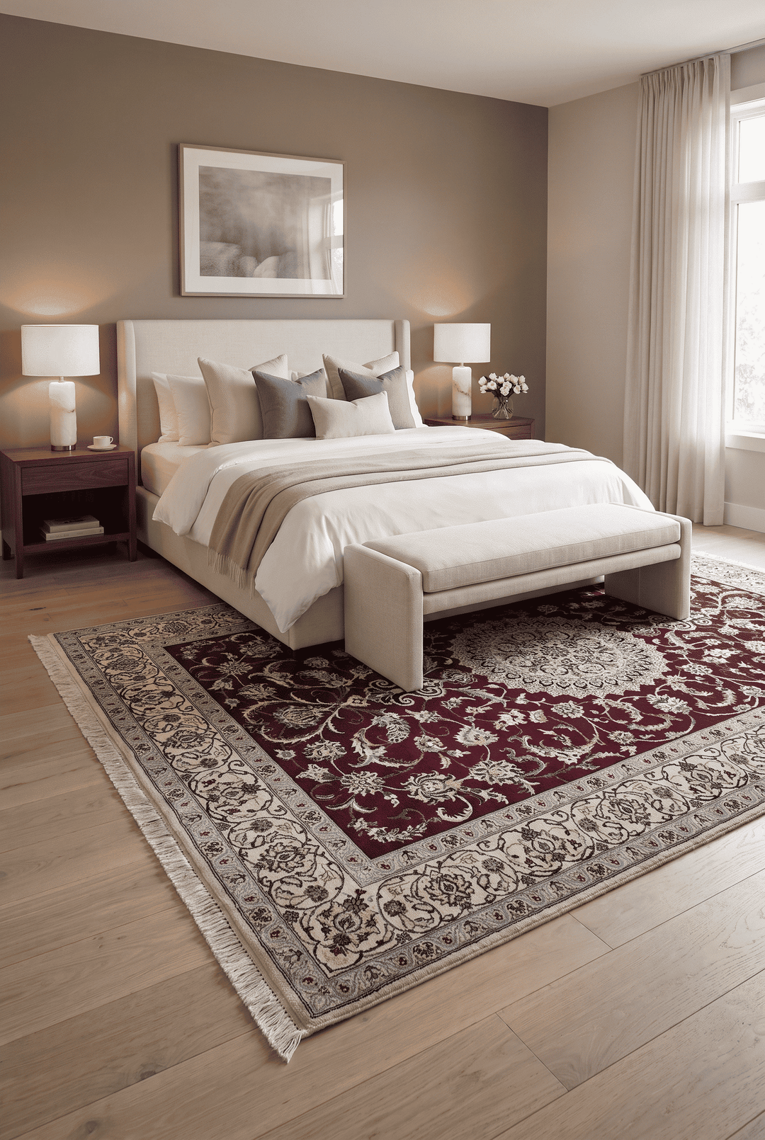 Border detail of wine red Nain hand-knotted rug