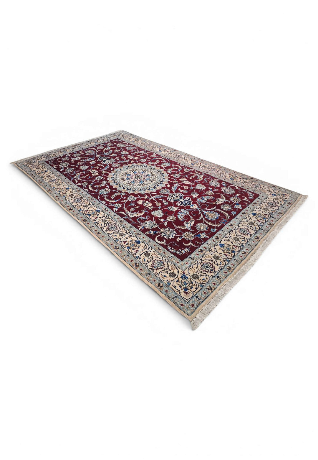 One-of-a-kind wine red medallion Persian Nain rug